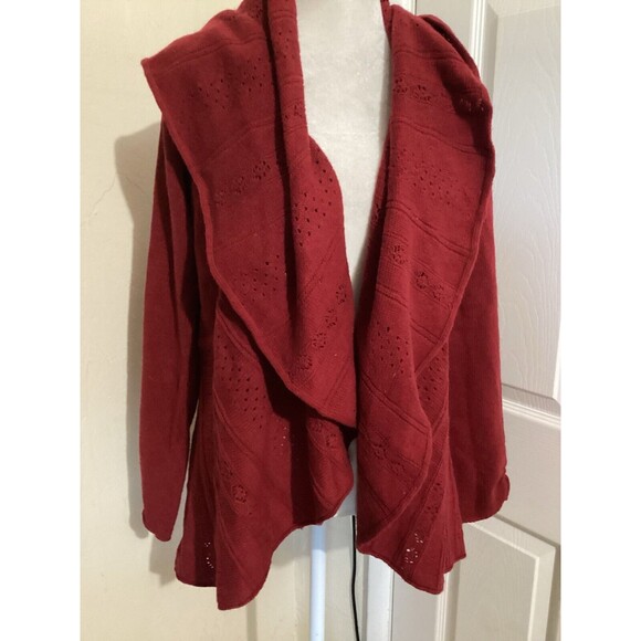 Knitted & Knotted Red Eyelet Collared Open Knit Sweater Wool Blend L - Picture 2 of 6